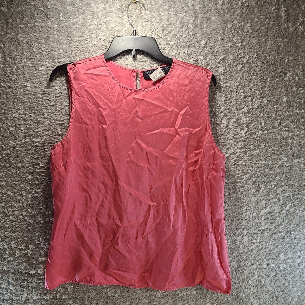Harve Benard Sleeveless Silk Satin Blouse Women's Size 14 Pink Round Neck